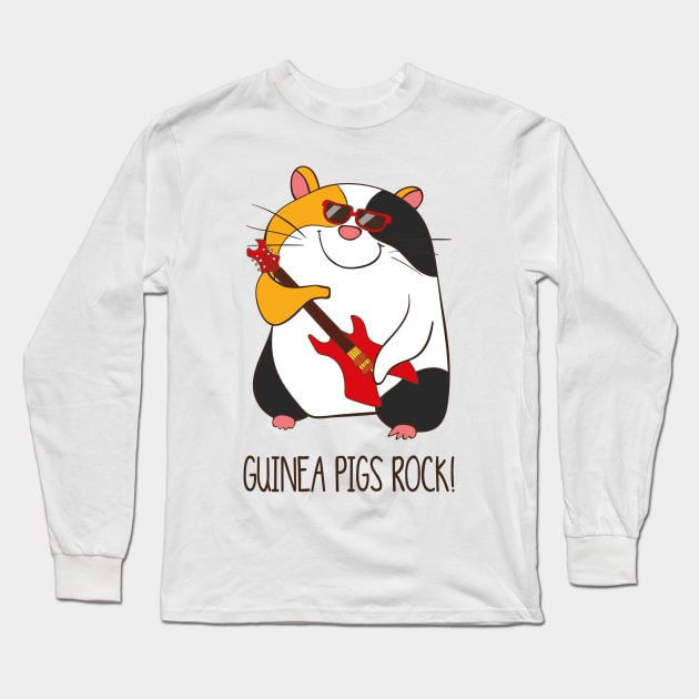 Guinea Pigs Rock, Funny Cute Pet Guinea Pig Long Sleeve T-Shirt by Dreamy Panda Designs